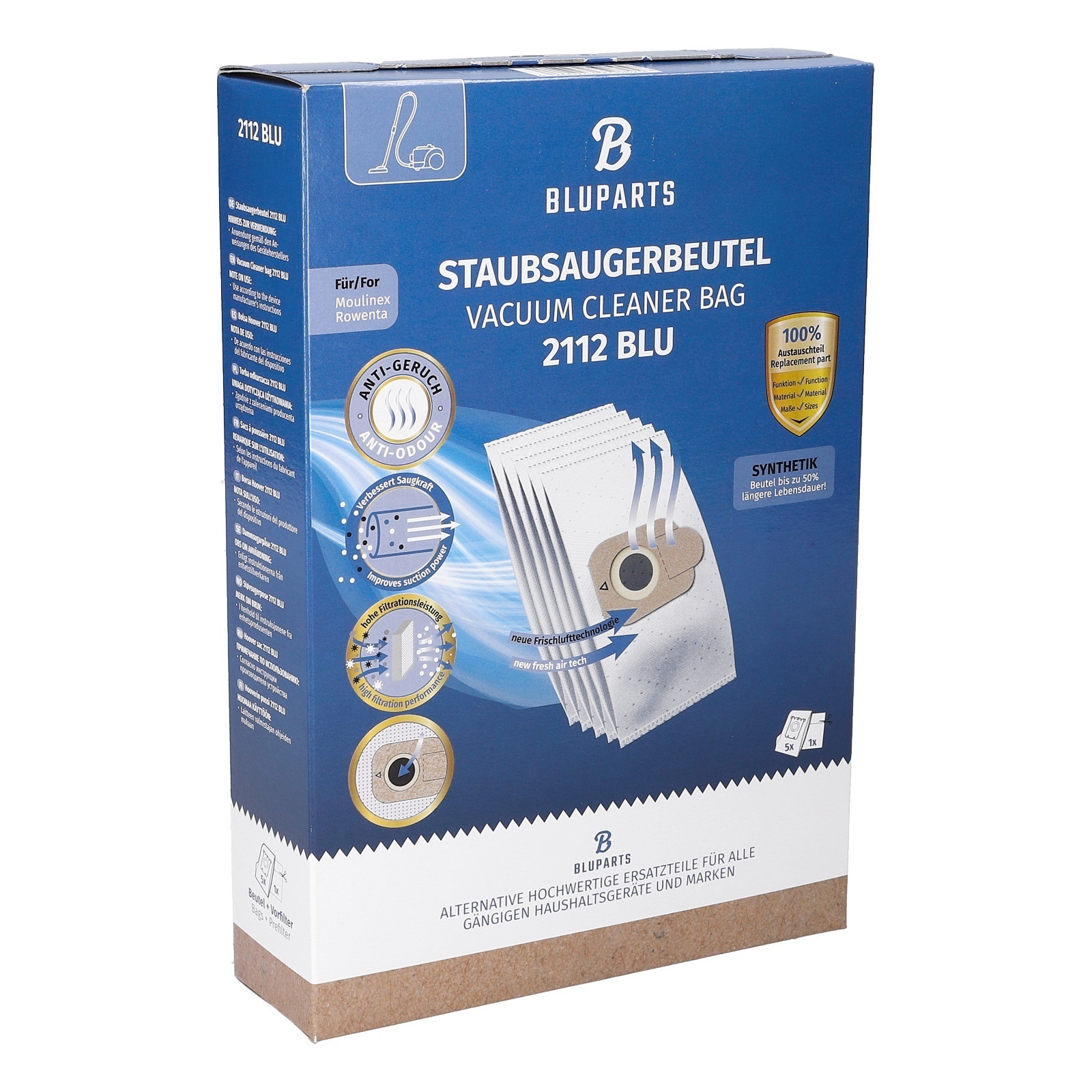 Filterbeutel wie Rowenta ZR200520 für Bodenstaubsauger 5Stk + Filter