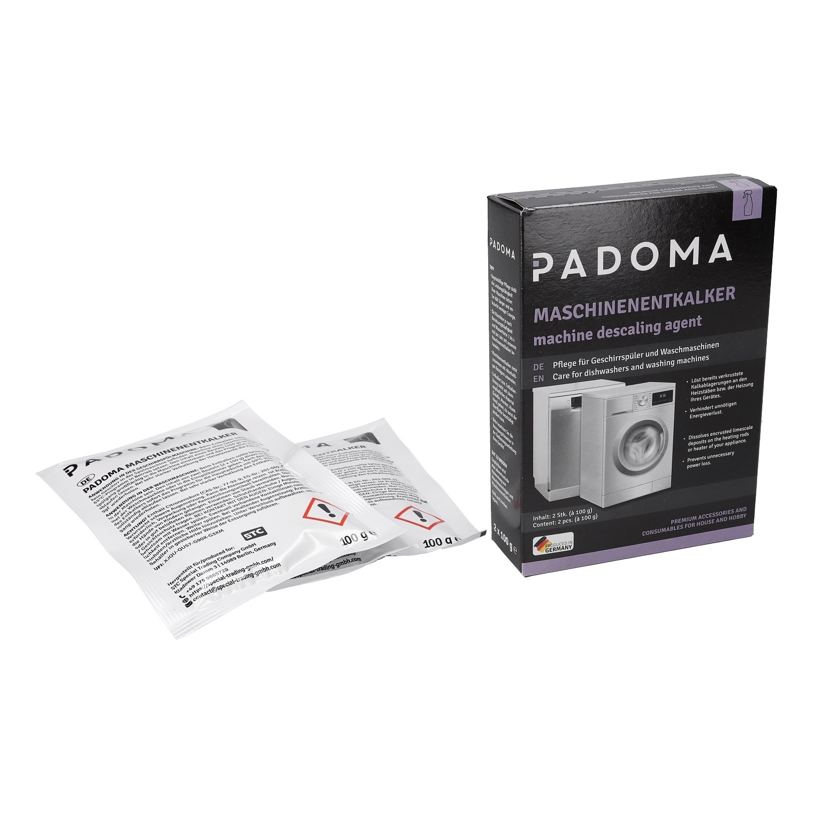 Maschinenentkalker PADOMA für Geschirrspüler Waschmaschine 2x100g